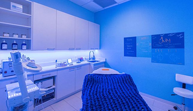 Treatment room with blue lights
